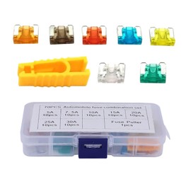 Cluoling Low Profile Fuses, 70 Pcs Car Blade Fuses, Mini Flat Fuses, Small Fuses Zinc Alloy, Fuses with Fuses Removal Tools, For Cars, Trucks, Motorcycles, Electrical Necessities (5A, 7.5A, 10A, 15A,