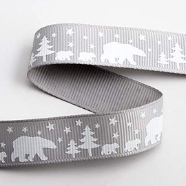 Polar Bears Christmas Grosgrain Ribbon -16mm x 5M - Silver