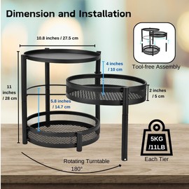 IBERG Spice Rack, Kitchen Countertop Organizer, 3 Tier Spice Organizer, Metal Fruit Basket, Rotating Turntable Tier, Storage Organization for Spices, Coffee Pods, & Kitchen Accessories (Black)