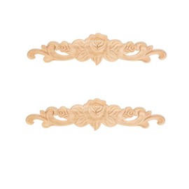 MUXSAM 2pcs 20 * 5cm Wood Carved Applique Mouldings Long Onlay Unpainted Rose Flower Door Home Decor Sculptures for Home British Farmhouse Style