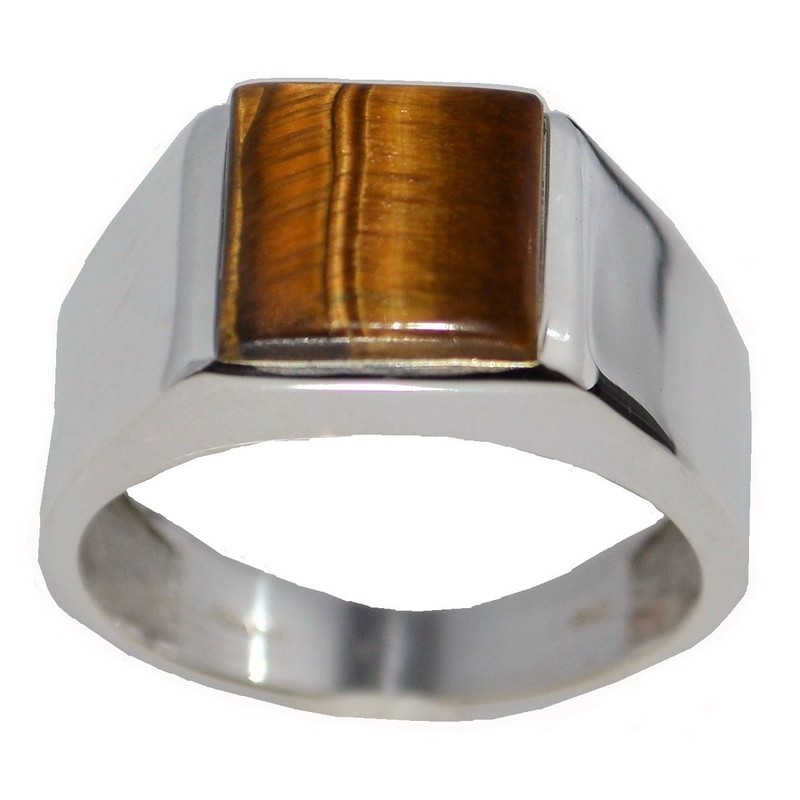 Gents Solid Sterling Silver Natural Tigers Eye Mens Signet Ring