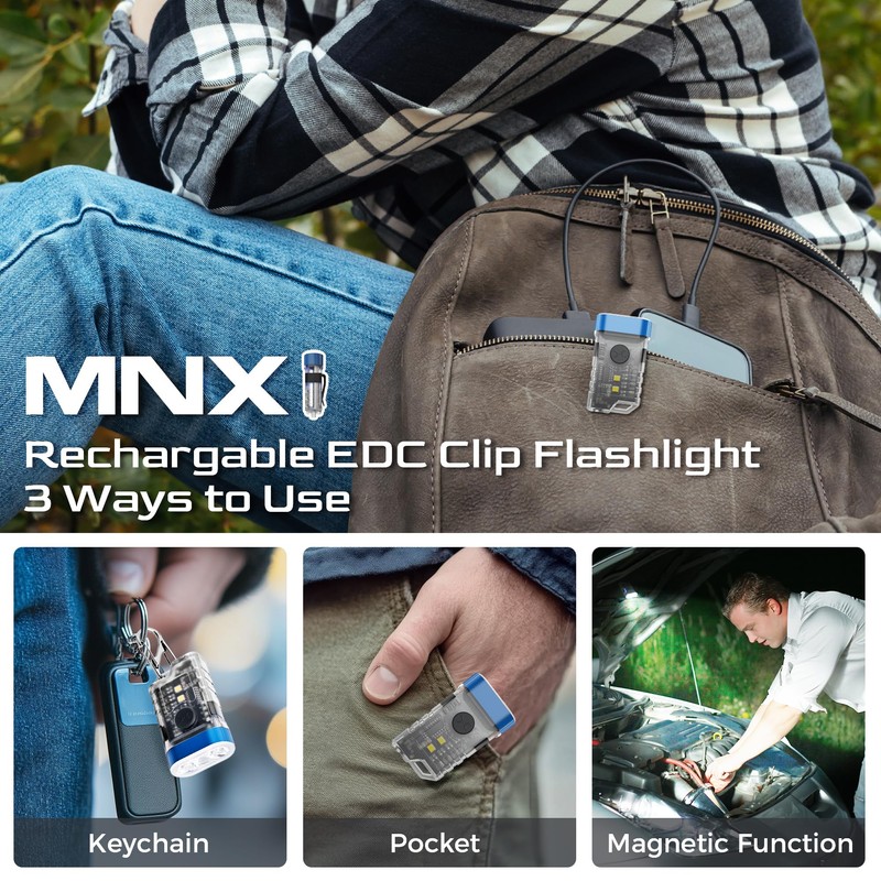 COOZAMING Rechargeable EDC Clip Keychain Flashlight, Pocket Small Mini Flashlights