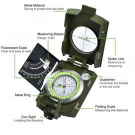 Proster Military Marching Compass Professional Pocket Compass with Clinometer Carry Strap, Bag for Hunting Hiking and Outdoor Activities