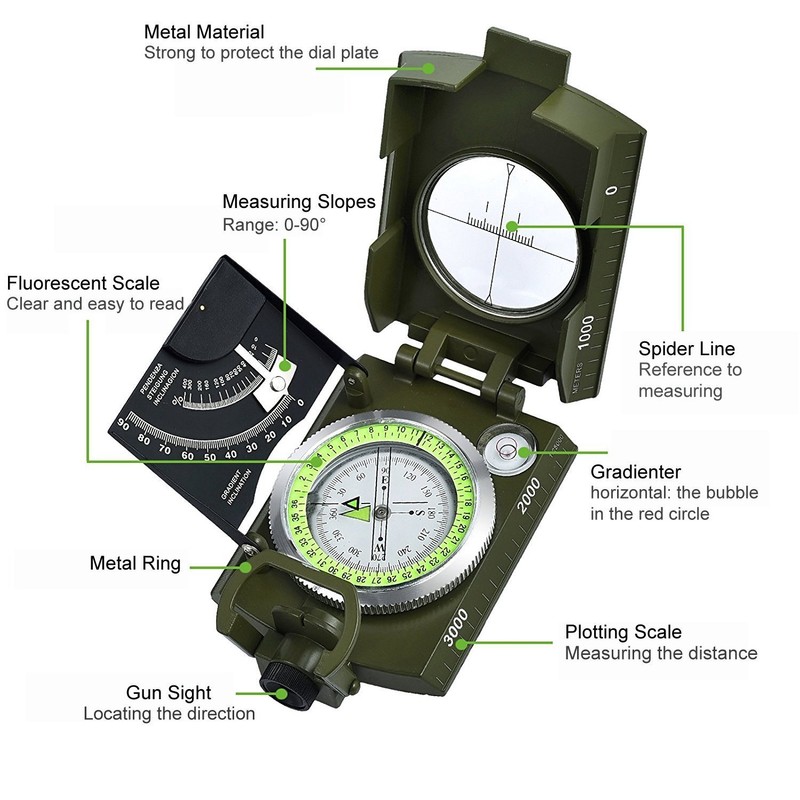 Proster Military Marching Compass Professional Pocket Compass with Clinometer Carry