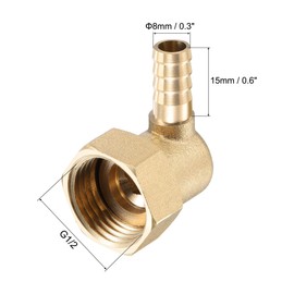 sourcing map Pack of 2 Brass Hose Barbs Suitable for Elbows, 8 mm Barbed Wire x G1/2 Female Thread Pipe Connector for Water Fuel Air