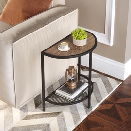 SAYGOER Side Tables Small End Tables Half Round Moon Night Stand for Living Bed Room 2 Tier Couch Tables with Black Metal Storage Shelf Adjustable Feet, Boho Dark Walnut