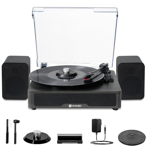 Black Record Player for Vinyl with Speakers Retro Turntable Kit
