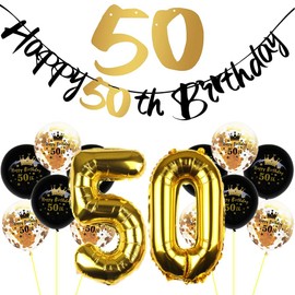 ZWWsullo Birthday Decoration Black Gold Set Decoration 50th Birthday Man Birthday Decoration with Happy Birthday Banner 50th Birthday Party Decoration Black Gold Decoration 50th Birthday Decoration