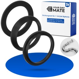Seal Set for 1 ¼ Inch Siphon, 2 x Wedge Seal, 1 x Flat Seal, Made of Rubber, in Black, Seal Sink Drain 1 1/4 Inch, Sealing Rings for Odour Trap such as Tube Siphon, Bottle Siphon