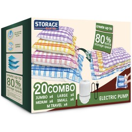 Storage Master Vacuum Storage Bags with Electric Pump, Space Bags Vacuum Storage Bags for Comforters and Blankets, Vacuum Seal Bags for Clothing Clothes, Set of 20