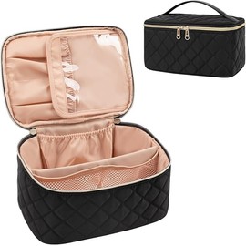 Bolsa de maquillaje, bolsa de cosméticos portátil, organizador de viaje de gran capacidad, bolsas de maquillaje negras para mujeres, bolsa de aseo par