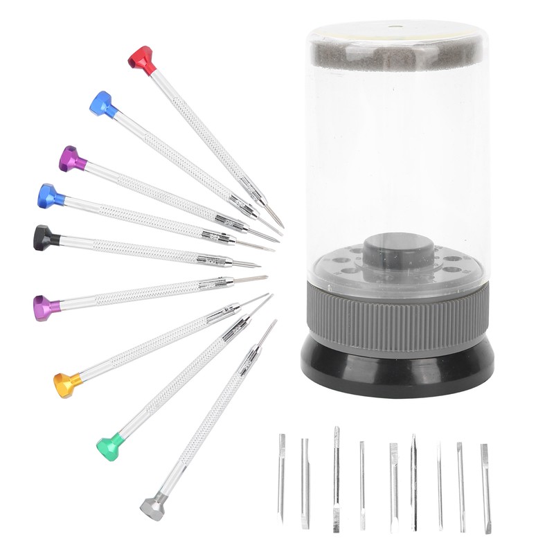 9pcs Screwdriver Set Flathead CrossHead Screwdrivers Kit with Rotating Base