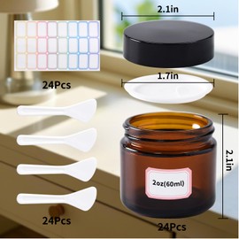 HXARTMIS 2 oz Amber Glass Jars with Lids,24 Pack 2oz Glass Jar with Inner Liners,2 Ounce Small Jars for Cream,Lotion