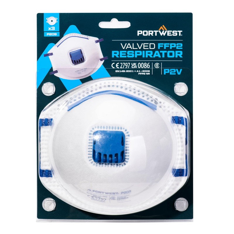 Portwest P209 Disposable FFP2 Exhalation Valve Respirator Face Mask (Pack