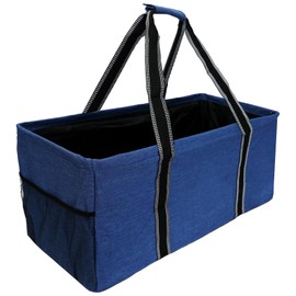 50L Utility Tote Bag Reusable Grocery Shopping Bag with Metal Frame Extra Large Utility Storage Beach basket Foldable Shopping Bag Oversized Collapsible Tote Laundry Carry Box Bagssket (Navy)