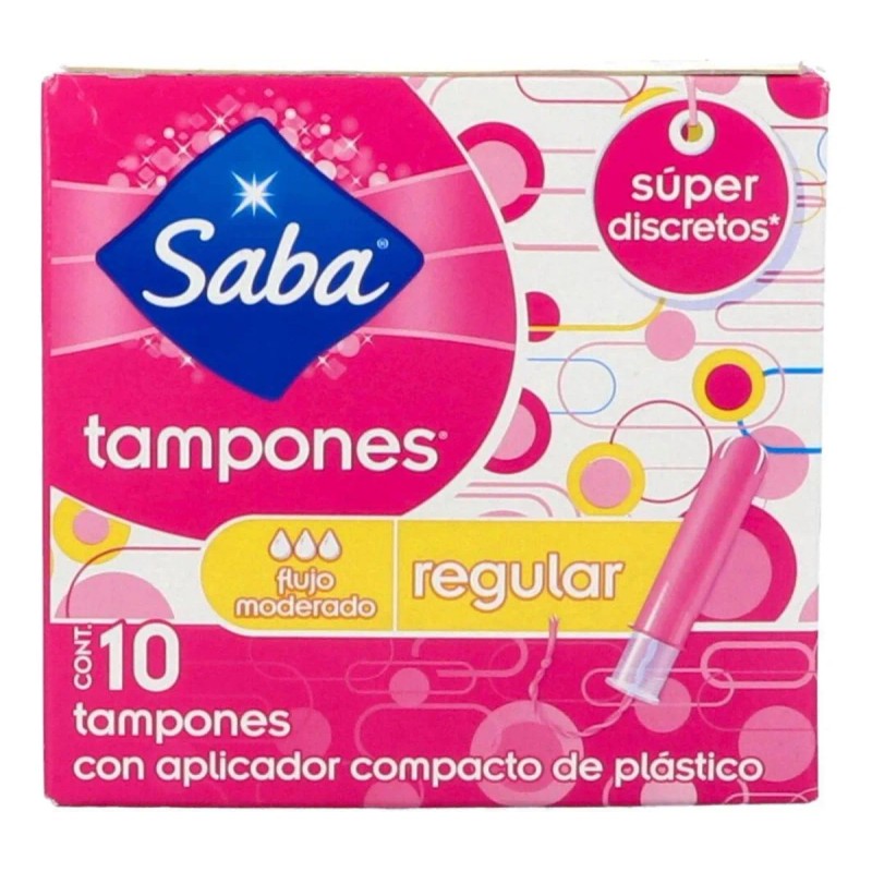 Tampones Saba Regular Flujo Moderado con Aplicador 10 pzas