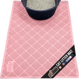 GORILLA GRIP Cat Litter Box Mat, 35x23, Water Resistant, US Designed Kitty Litter Trapping Mats, Easy to Clean, Scatter Control, Less Mess and Clean Floors, Kitten Supplies for Indoor Cats, Light Pink