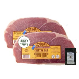 Julia's Pantry Premium Cured Country Ham Hickory Smoked Center Steaks 2 - 1# Packages with Red Eye Gravy Sample