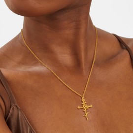 LADYGD Cross Necklace for Women 14K Gold Plated Birth Flower Necklaces Rope Cross Pendant Fashion Gold Jewelry Birthday Gifts 12 Month 19.5" Chrysanthemum