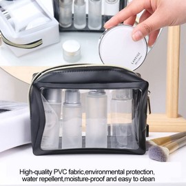 Jumyshe 2 Pack Crystal Clear Toiletry Bag Wih Zippers,Travel Makeup Cosmetic Bag for Women Men, Waterproof Packing Organizer Storage Diaper Pencil Bags-Black L+S