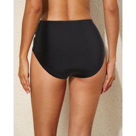 Tempt Me Women Retro High Waist Bikini Bottom Black Ruched Swim Brief Plus Size Bathing Suit Bottom 20W