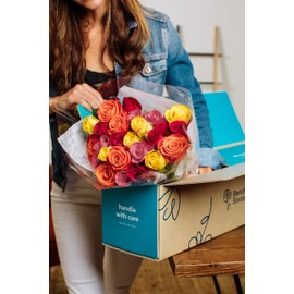 Benchmark Bouquets - 24 Stem Premium Rainbow Roses (Glass Vase Included) - Fresh Flowers for Next Day Delivery - Gift for Christmas, Birthday, Anniversary, Sympathy, Get Well, Congratulations