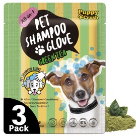 Puppy Crush All-in-1 Pet Shampoo Glove Green Tea (3 Pack) Ultra-Simple pet Shampoo Made by Filling a Glove