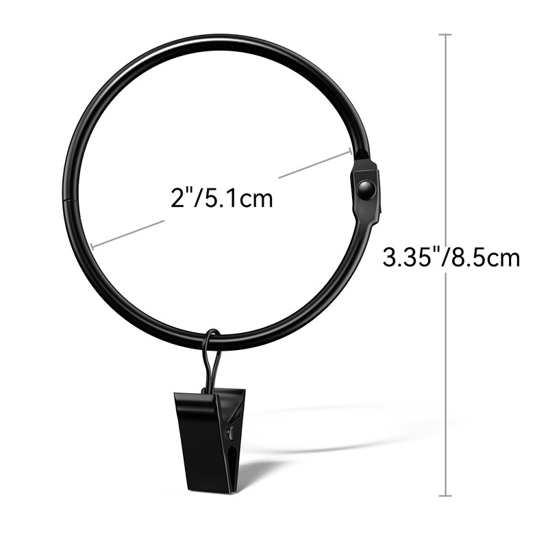 Ginbel Direct 24 Pack 2 Inches Curtain Rings with Clips,