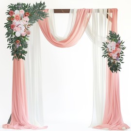 Xiomot Wedding Arch Flowers and Drape Kit (Pack of 4), 2pcs Hanging Flower Arrangement Ivory & Blush Draping Fabric Arch Decorations for Wedding Ceremony Reception