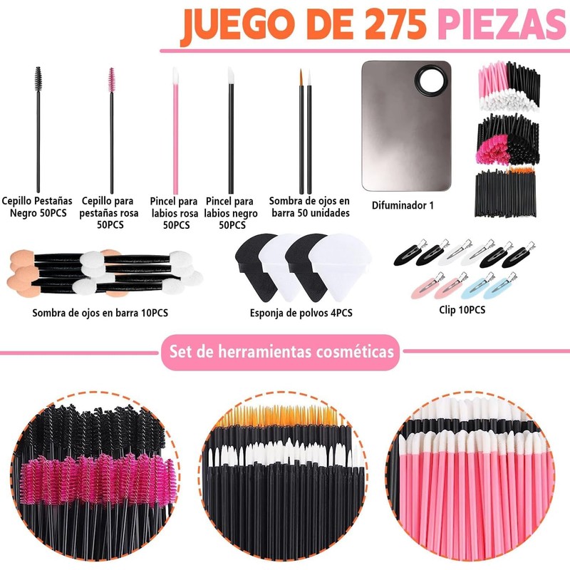 Kit de Aplicadores de Maquillaje Desechables, 275 Herramientas de Aplicación