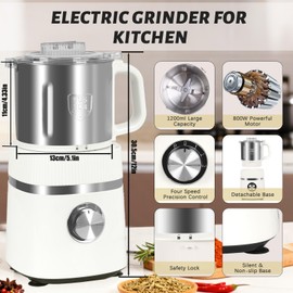 Electric Grinder for Kitchen, 800W Spice Grinder with Detachable Bowl
