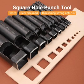 WUTA Square Leather Hole Punch,5PCS Steel Hollow Punch Tool Set for Belt,Watch Band,Leather Crafting（4mm+6mm+10mm+15mm+25mm ）