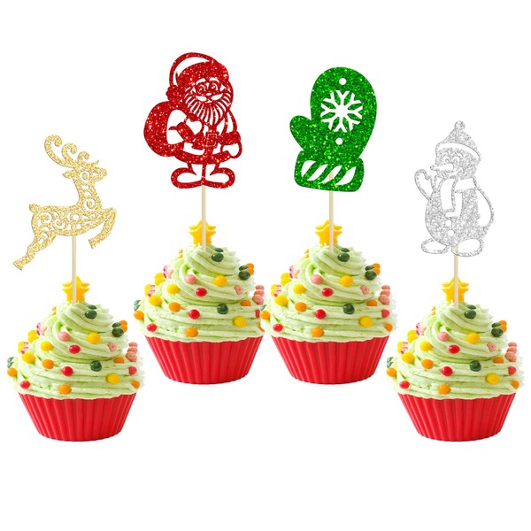 24 piezas de decoración para cupcakes de Navidad con purpurina,
