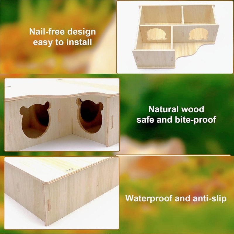 Zpeiran Wooden Hamster House,3 Chamber Hamster Hideout Cage Hamster Hide