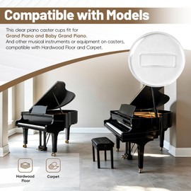 3Pcs 4"Clear Piano Caster Cups with Dust Cloth for Grand & Baby Grand Piano