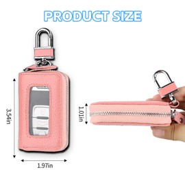 wuyaoyao Car Key Fob Cover, Genuine Leather Car Key Case Holder with Keychain, Universal Auto Smart Keys Protector Case for Men Women (Pink)