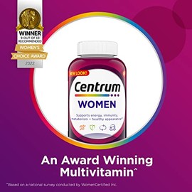Centrum Centrum Multivitamin for Women, Multivitamin/Multimineral Supplement with Iron, Vitamin D3, B Vitamins and Antioxidant Vitamins C and E, Gluten Free, Non-GMO Ingredients - 250 Count