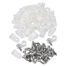 ALI2 Pack of 100 Nylon Type R Cable Clips, White, 1/4 Inch Cable Clips, Cable Holder, Screwable, Cable Management, Cable Clamps for Screwing, Cable Clips with 100 Screws (White, 1/4 Inch)