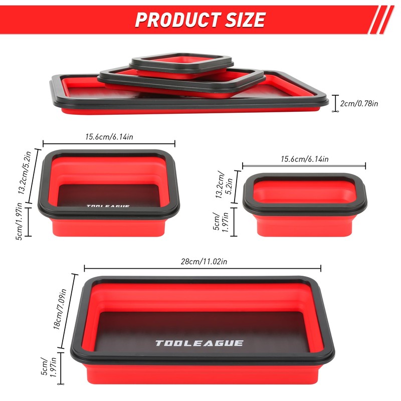 TOOLEAGUE 3Pcs Collapsible Magnetic Parts Tray Set with 15Lb Magnetic
