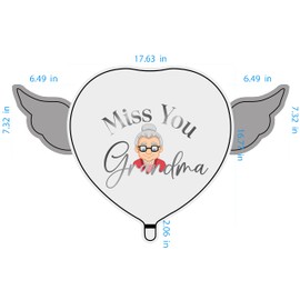 Miss You Grandma Heavenly Balloons heart shaped with angel wings (Red)