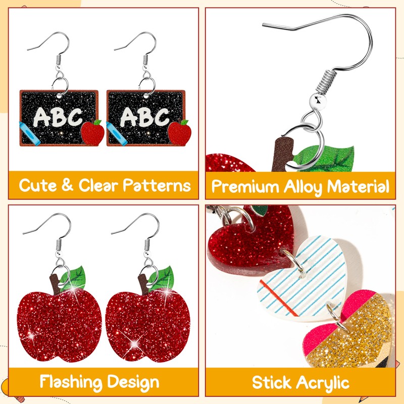 Laffact Teacher Acrylic Earrings for Women, 12 Pairs Back to