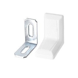 TOP-VIGOR 8Pcs L Shaped Angle Bracket for Wood, 90 Degree Right Angle Corner Brackets, Metal Shelf Corner Brace Plate with 8 x Plastic Cover for Wood Furniture Cabinet Desk