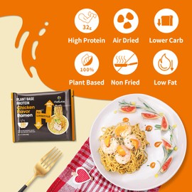 Hethstia High Protein Ramen Soup– 6 Pack Instant Ramen Chicken Flavor, Plant-Based Protein (32g), Vegan, Vegetarian, Non-GMO, Low Fat, Air-Dried, Non-Fried, Egg-Free, Dairy-Free Quick Meal