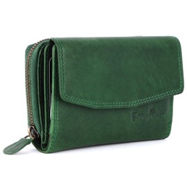 Chunkyrayan Genuine Leather Women's Wallet High-Quality Vintage RFID Protection Including Leather Key Ring, Green Madrid, Vintage