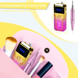 Portable Nail Drill Professional 35000 RPM, Rechargeable Electric Nail File Machine E File for Acrylic Nails Gel Polishing, Cordless Efile with Bits Kit for Manicure Salon Home, Yellow & Purple