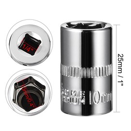 TOP-VIGOR 2Pcs 1/4-Inch Drive 10mm 6-Point Shallow Socket, Metric, Cr-V Drive Socket for Auto Repairing and Household