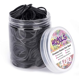 Black Rubber Bands Hair Ties Elastics HairBand Toddler Braids Ponytail Holders for Women Girl Thick Hair 400 pcs 1 1/4 Inch Large size (L) by HOYOLS