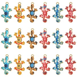 DanLingJewelry 30pcs 6 Styles Enamel Gecko Charms - Colorful Cute Animal Charms for DIY Jewelry Making and Crafting
