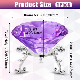 Luomorgo 1 Set Crystal Diamond Paperweight with Stand, Purple Diamond Paperweight Decorations for Office Home Decor Ornaments (80mm)