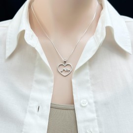 Heart Mountain Range Necklace, 925 Sterling Silver Mountain Necklace for Women, Birthday and Travel Gift for Outdoor Lovers and Nature Lovers (20 inches)
